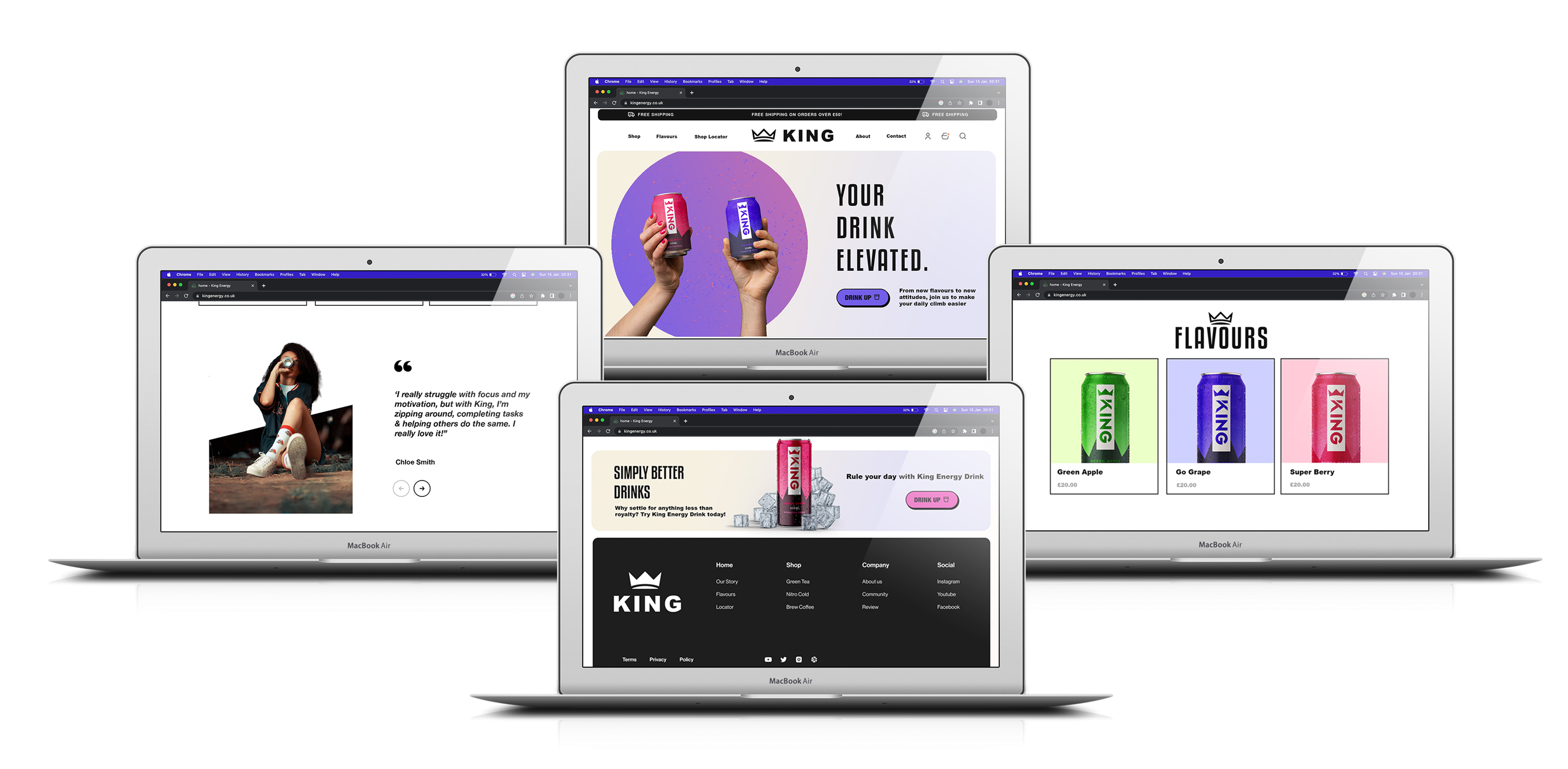 Website concept screens for desktop and mobile.